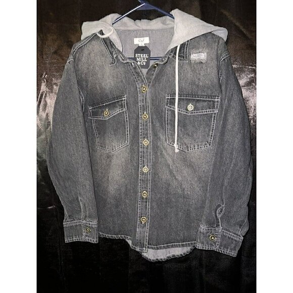 Easel Black Denim Distressed Jean Jacket - Picture 2 of 5